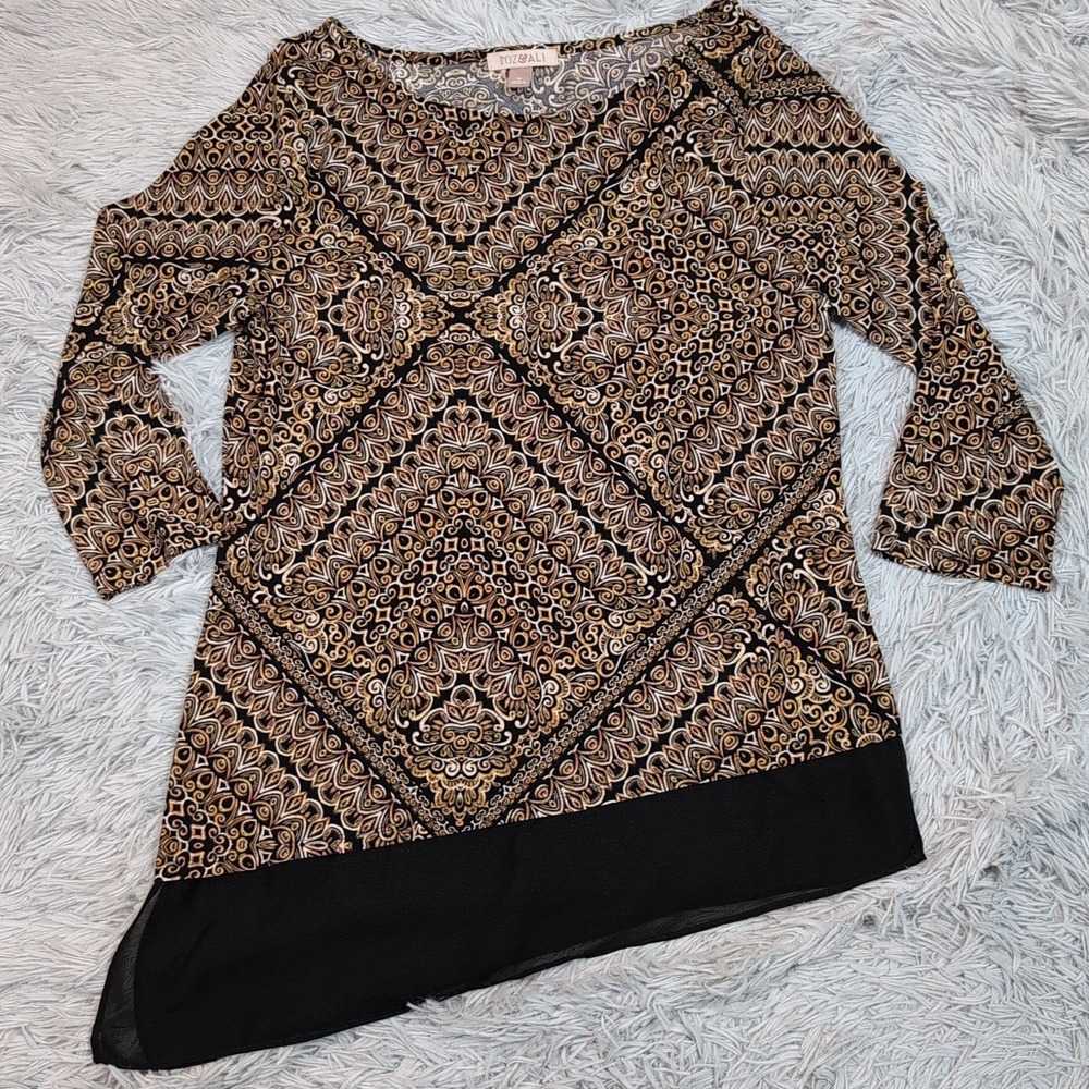 Roz & Ali Shirt Womens M Gold Blouse Paisley Top Comfort Casual Lightweight